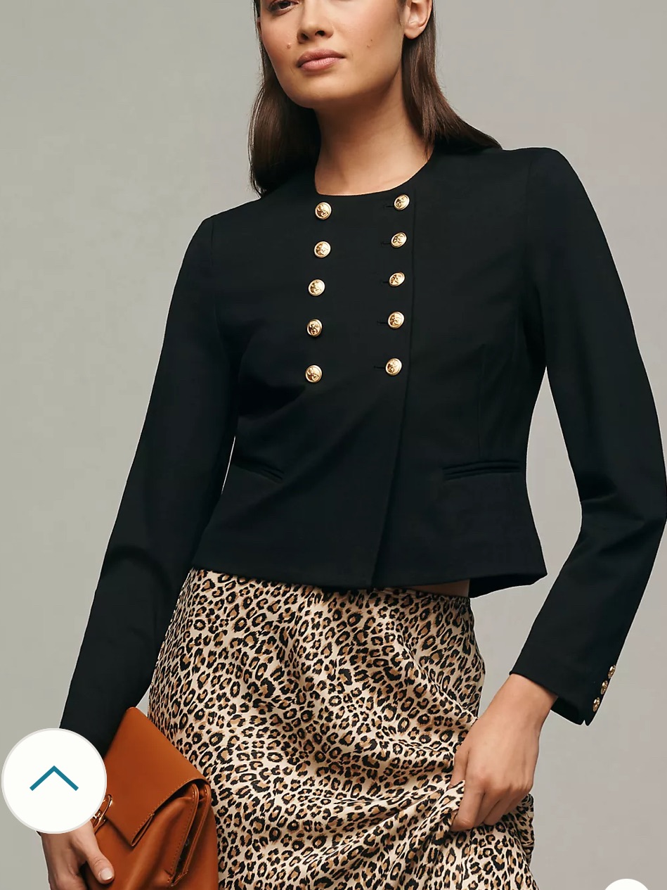 Sam Edelman Fiona Double-Breasted Collarless Blazer Black Blazer Gold Button